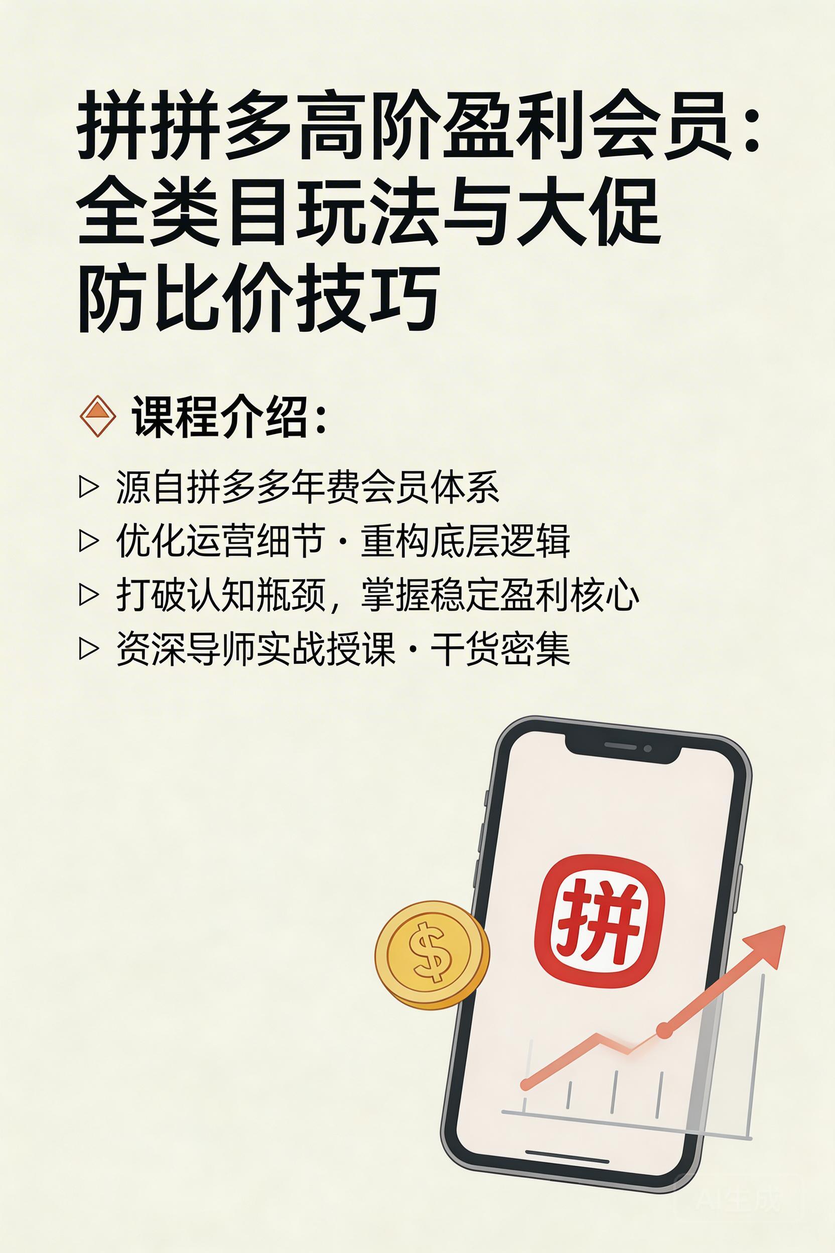 拼多多高阶盈利会员：全类目玩法与大促防比价技巧-小栈创课网