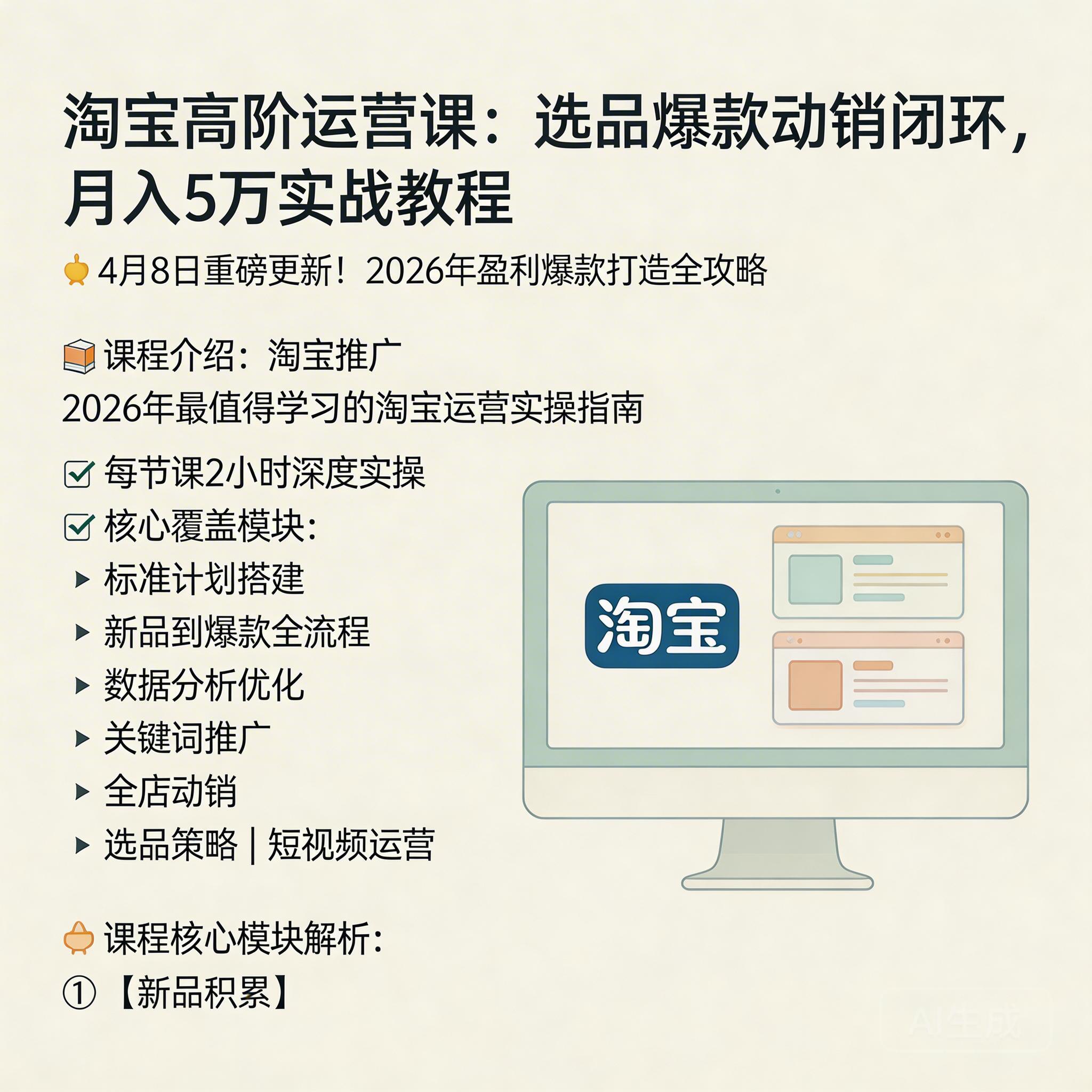 淘宝高阶运营课：选品爆款动销闭环，月入5万实战教程-小栈创课网