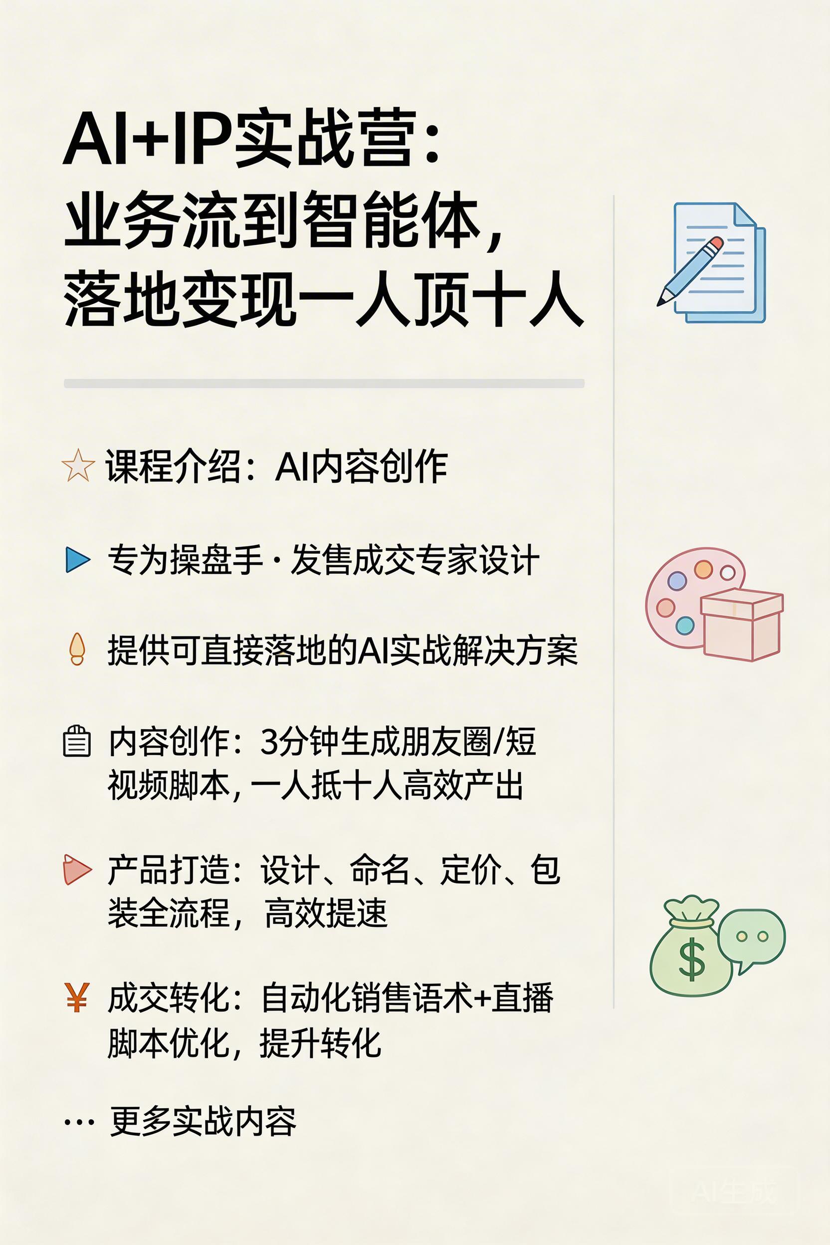 AI+IP实战营：业务流到智能体，落地变现一人顶十人-小栈创课网