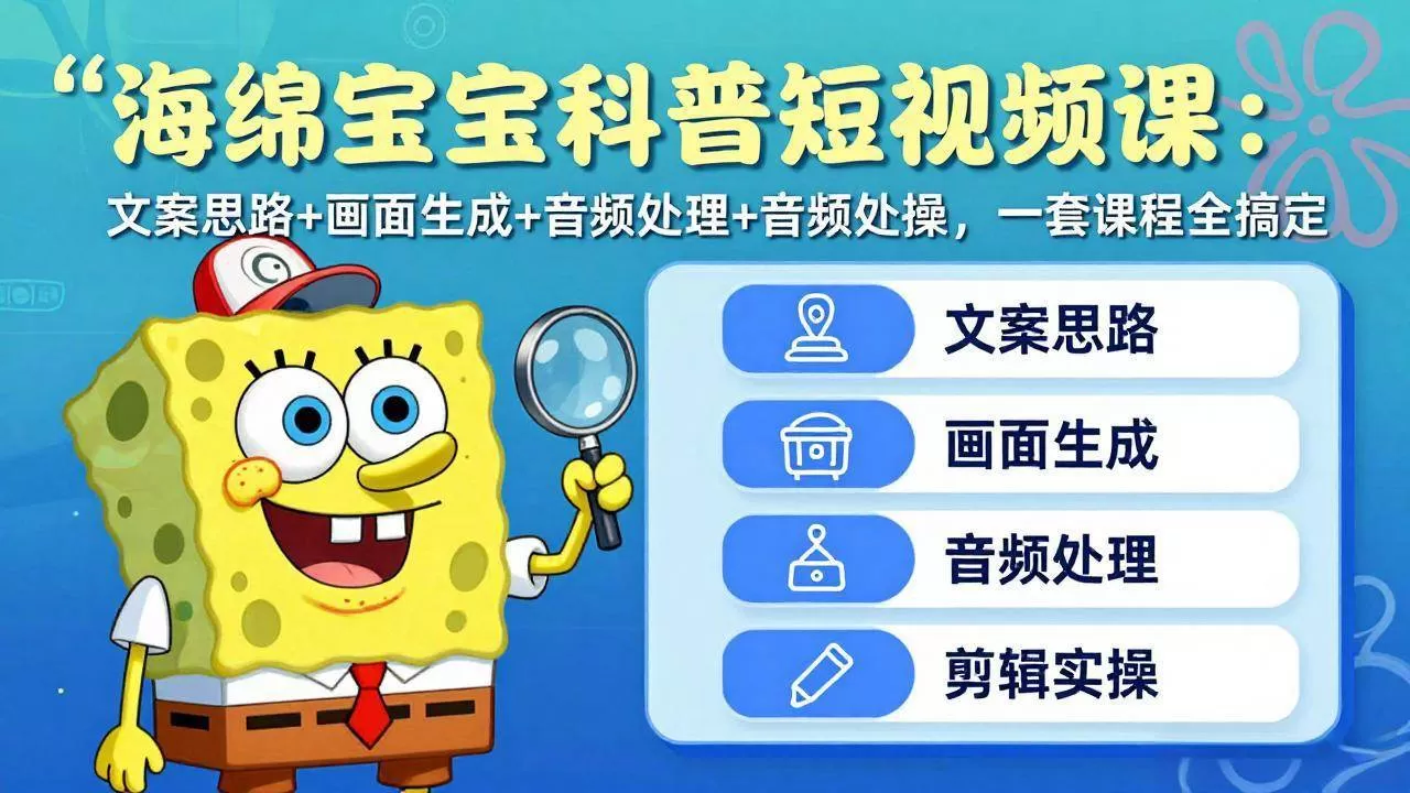 (17756期)海绵宝宝科普短视频课:文案思路+画面生成+音频处理+剪辑实操,一套课程全搞定-小栈创课网