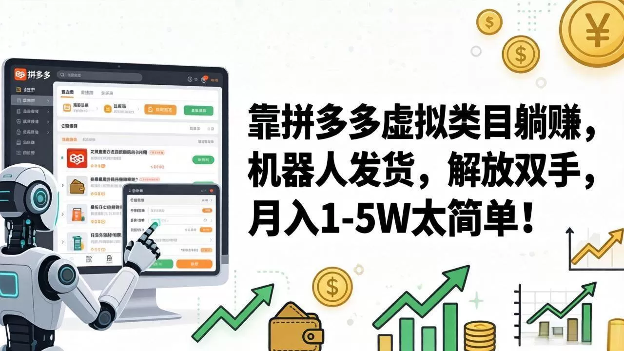 （17797期）靠拼多多虚拟类目躺赚，机器人发货，解放双手，月入 1‑5W 太简单！-小栈创课网