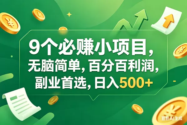 （17963期）9个必赚钱小项目，百分百有利润，无脑简单，副业首选，日入400+-小栈创课网