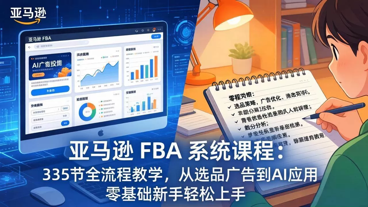 (17744期)亚马逊 FBA 系统课程(更新26年3月)335节全流程教学,从选品广告到AI应用,零基础新手轻松上手-小栈创课网