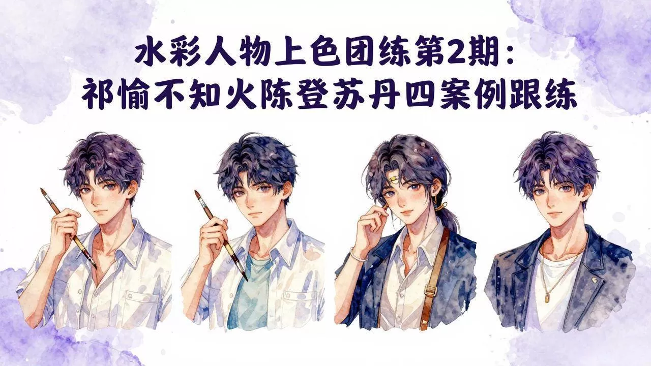 （17954期）水彩人物上色团练第2期：祁煜不知火陈登苏丹四案例跟练，手把手提升绘画能力-小栈创课网